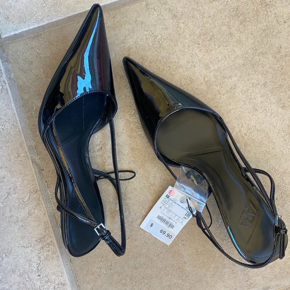 Zara Patent Finish Slingback Kitten Heels